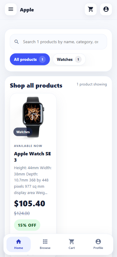 SmartBuyBiz mobile storefront snapshot